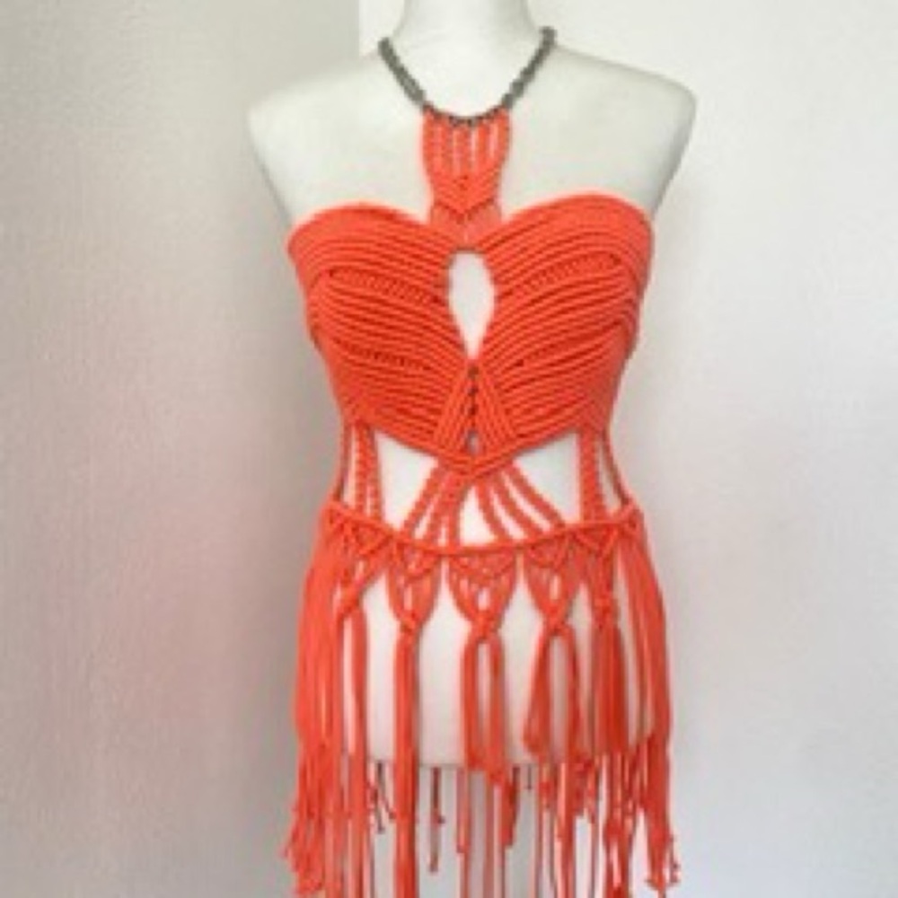 Orange macramé Fringe Dress